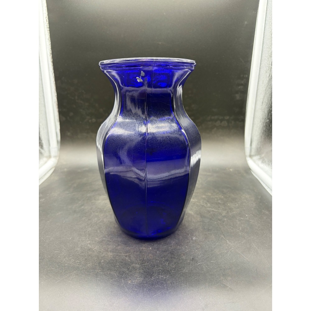 Cobalt Blue Glass Hexagon Paneled Vase Flared Rim 8 Inch G 2999 Vintage Style